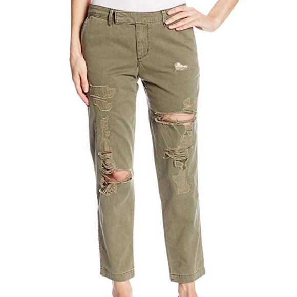 Levi's Denim - Army Green Distressed Levi's Chino Fit Ankle Jeans